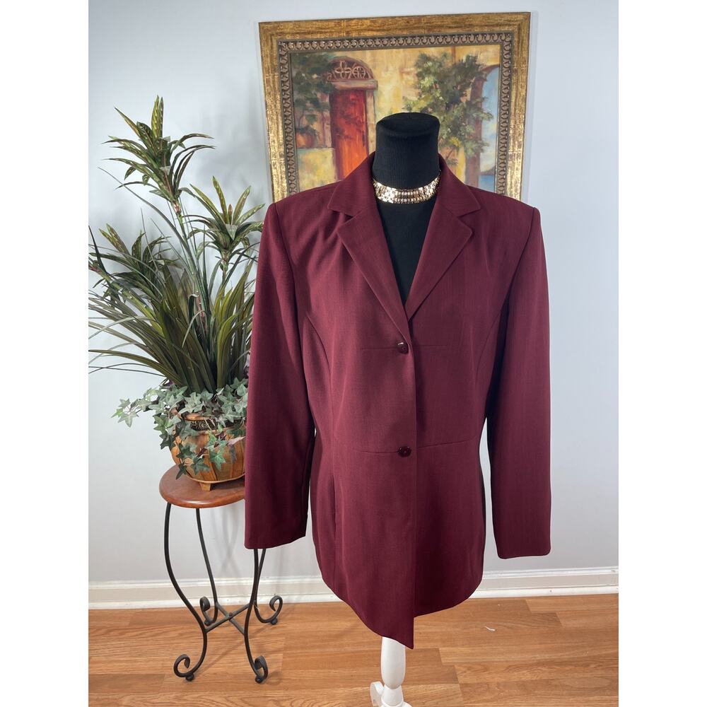 Larry Levine Blazer Jacket Women's 14 Burgundy Professional Scholastic Tailored